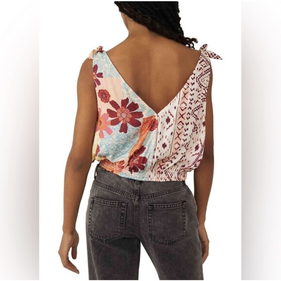 Free People Tied To You Cinch Waist Tank Top In Tropical Combo XS - Picture 2 of 11